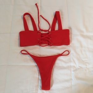 Red ribbed bikini!